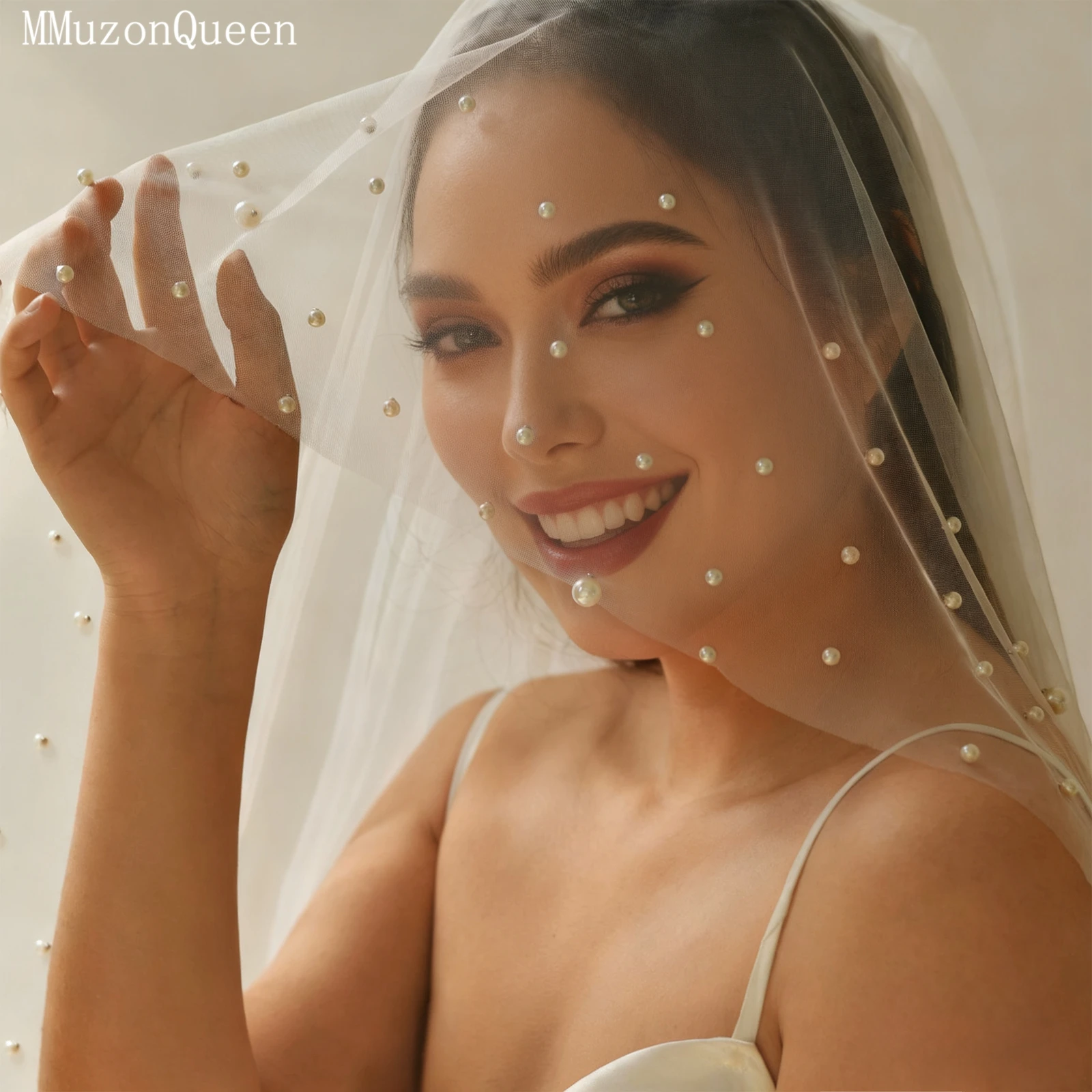 TOPQUEEN V171 Elegant Pearl Edge Veil Multiple Size Luxury Wedding Cathedral Veil with Hair Comb Bridal Blusher Veil
