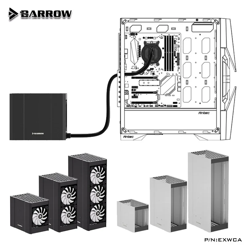 Barrow Externes Wasserkühlungsdock ITX-Gehäuse unterstützt Dual 240/360 mm Kühler, Pumpenbehälter, Lüfter, weiche Rohrverschraubung ARGB, EXWCA