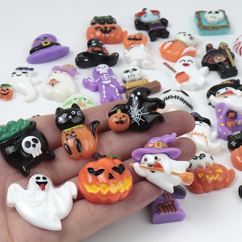 10/100PC Resin Accessories Halloween Vampire Ghost Pumpkin Bat Resin Craft Patch DIY Children Hairpin Cabochons Decor Fridge