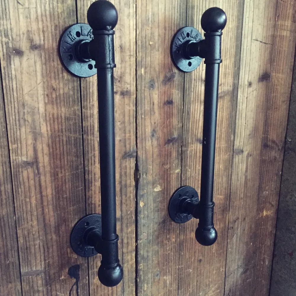 

1pcs American Rural Antique Black Door Handle Handles Pull Pulls Water Iron Pipe With Ball Finial