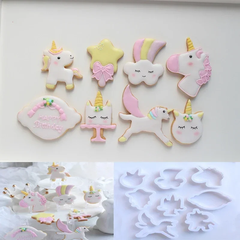 8Pcs Set Unicorn Cookie Cutter Biscuit Mold DIY Cute Cartoon Cake Pastry Fondant Mould Stamps Cutter Cake Decorating Making Tool