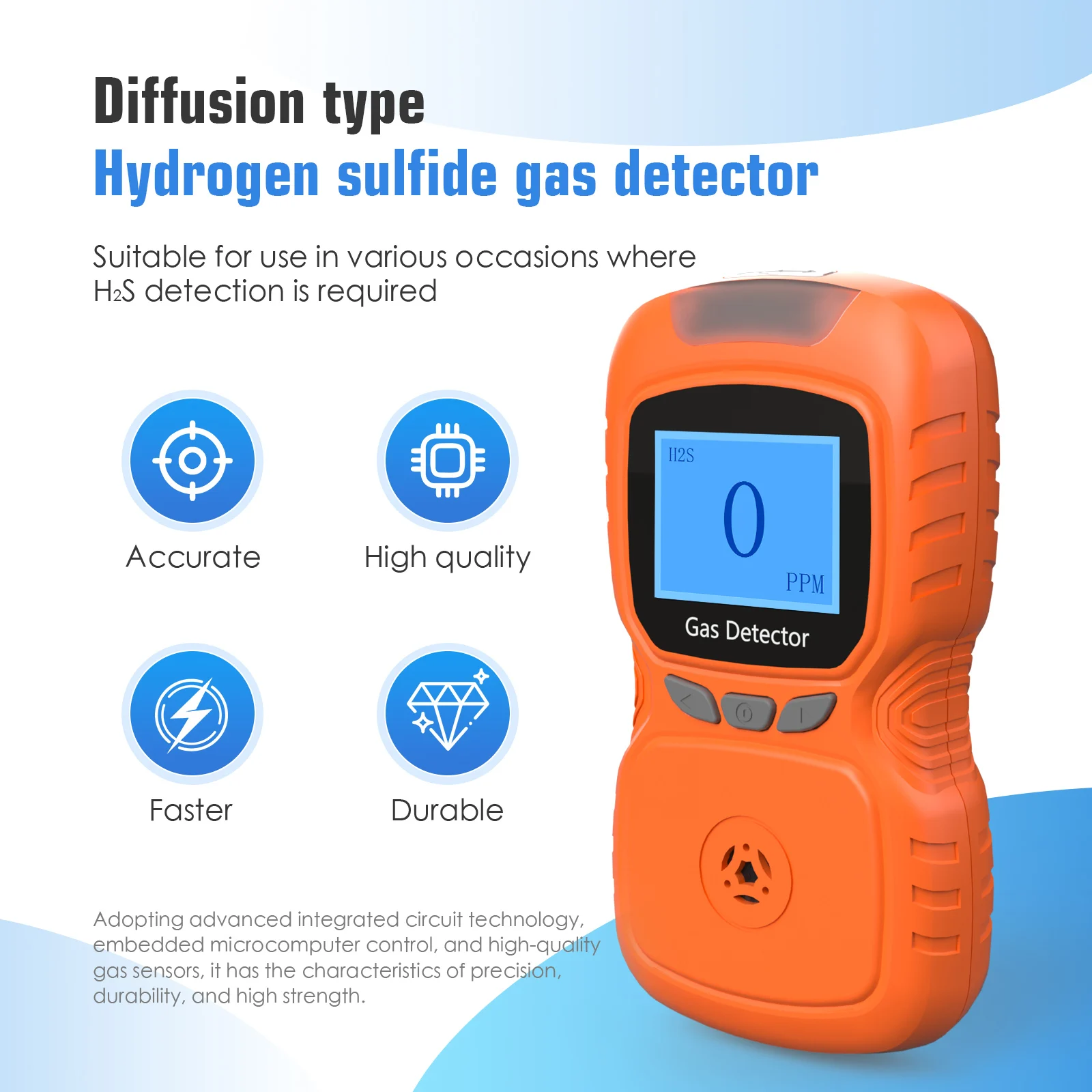 Gas Analyzer,H2S Hydrogen Sulfide Sensor,H2S Digital Display,Clip-on H2S Detector with Voice, Vibration, Red Warning Light, Suit