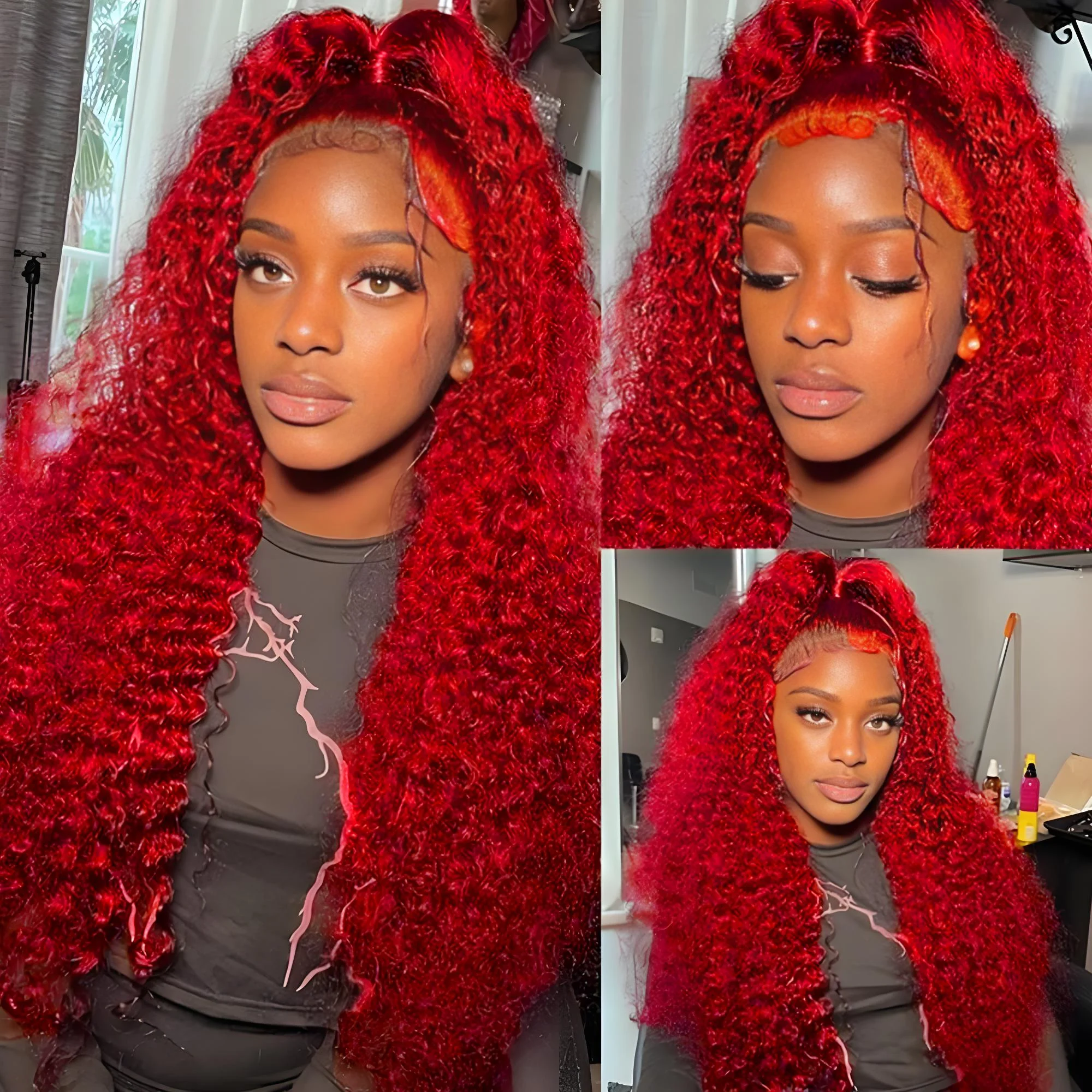 RED Deep Curly Wigs Human Hair 99J 13x4 13x6 Hd Lace Frontal Wig Colored Water Wave Lace Front Wig for Women 30 36 38 Inch - Image 2