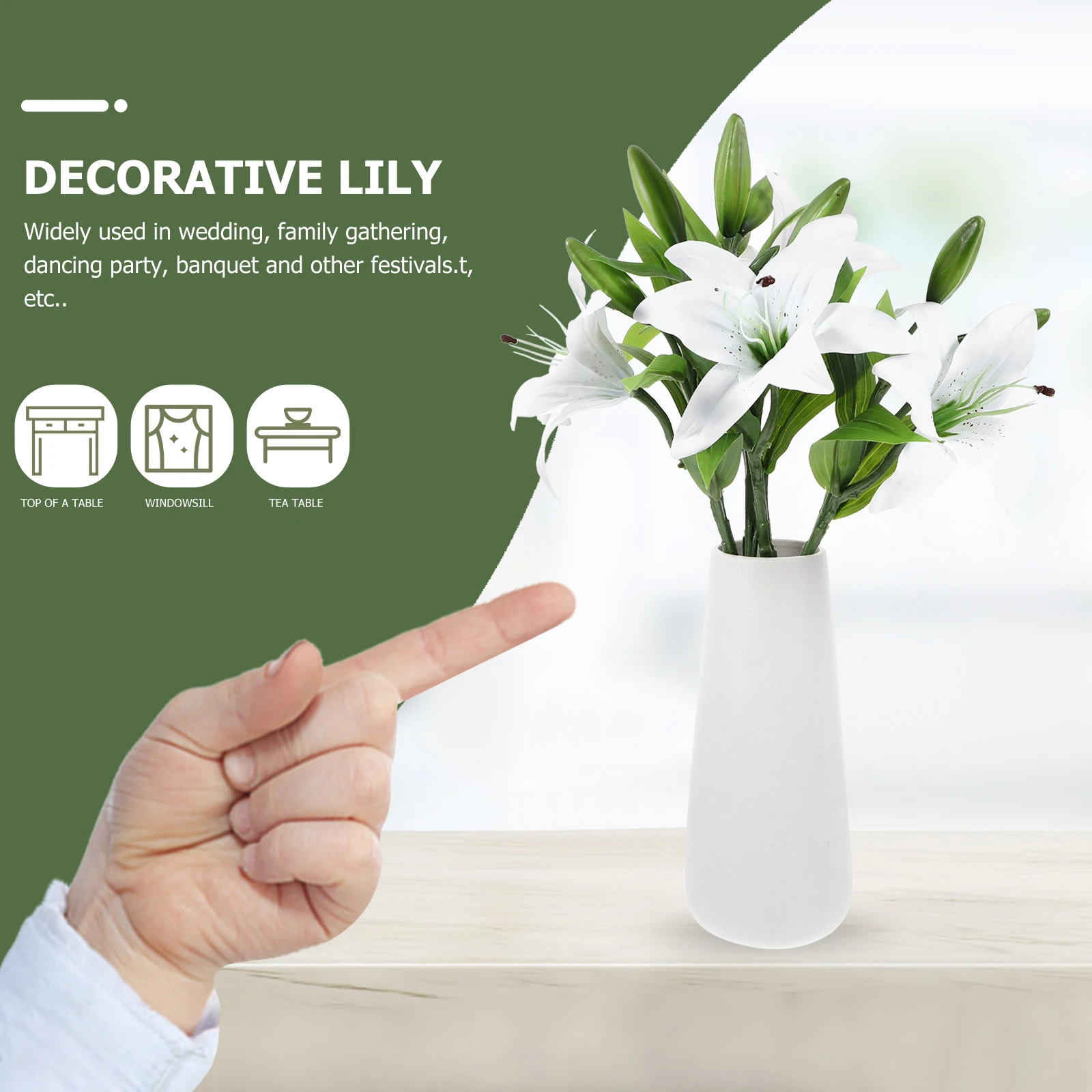 

4 Pcs Artificial Lily Real Touch Decorative Bouquet Lifelike Flowers Easy Clean Reusable Wedding Home Party namental Flower Fake