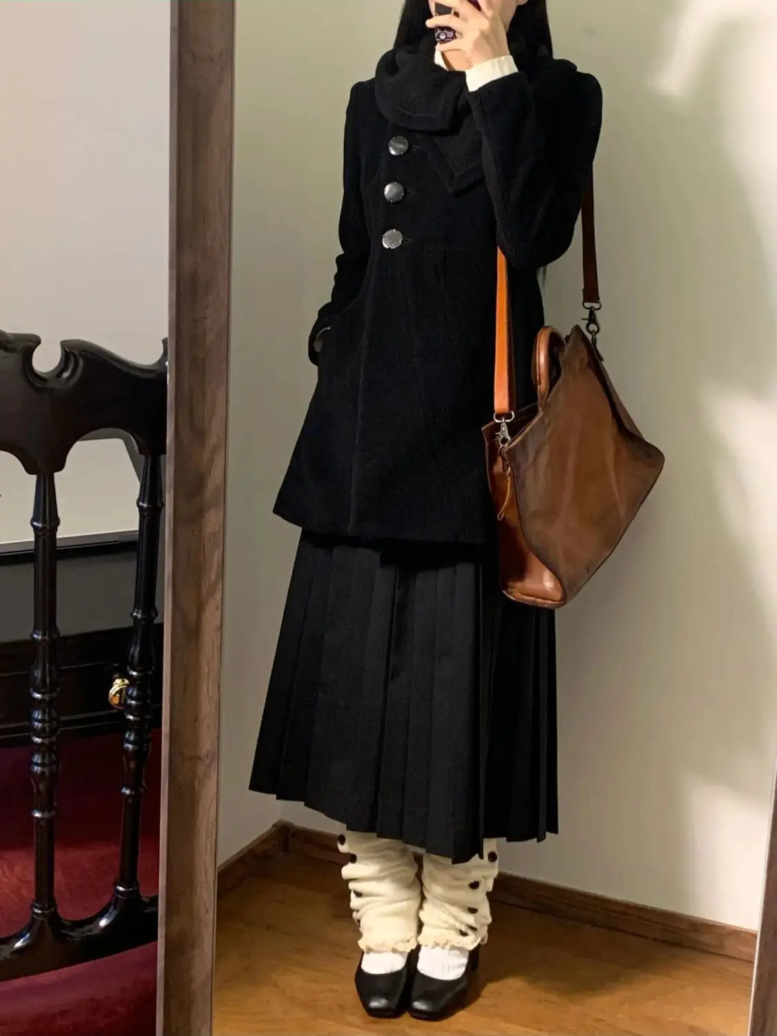 Japanese Vintage Gothic Princess Lolita Wool Coat Women Scarf Collar Single Breasted Button Slim Fit Long Elegant Daily Outfit