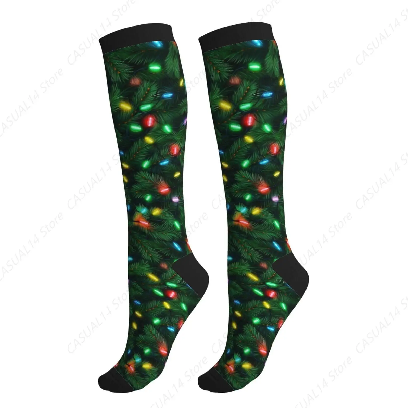 

Christmas Light Compression Socks Knee High Support Socks For Women Men Circulation Stockings For Athletic Running Cycling