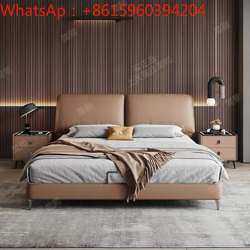 Elephant ear bed Italian minimalist leather bed double master bedroom high-end atmosphere wedding bed modern and simple.