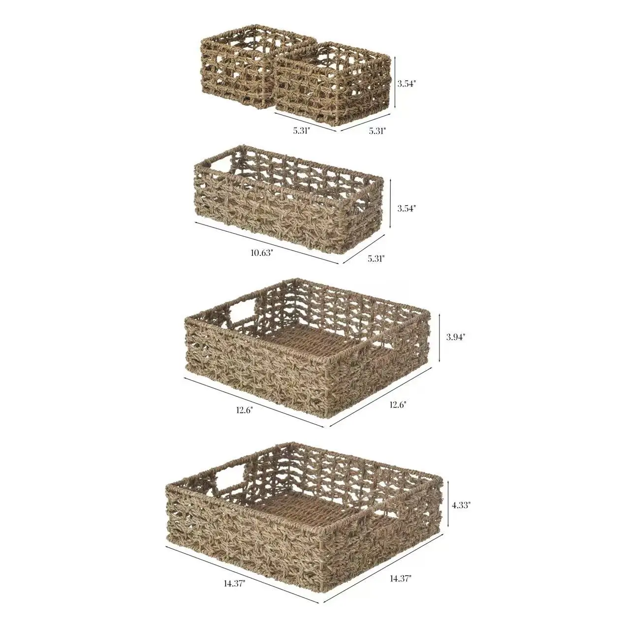 (14.17-in W x 3.94-in H x 14.17-in D) Natural Brown Sea Grass Stackable Bin 5pc Storage Basket