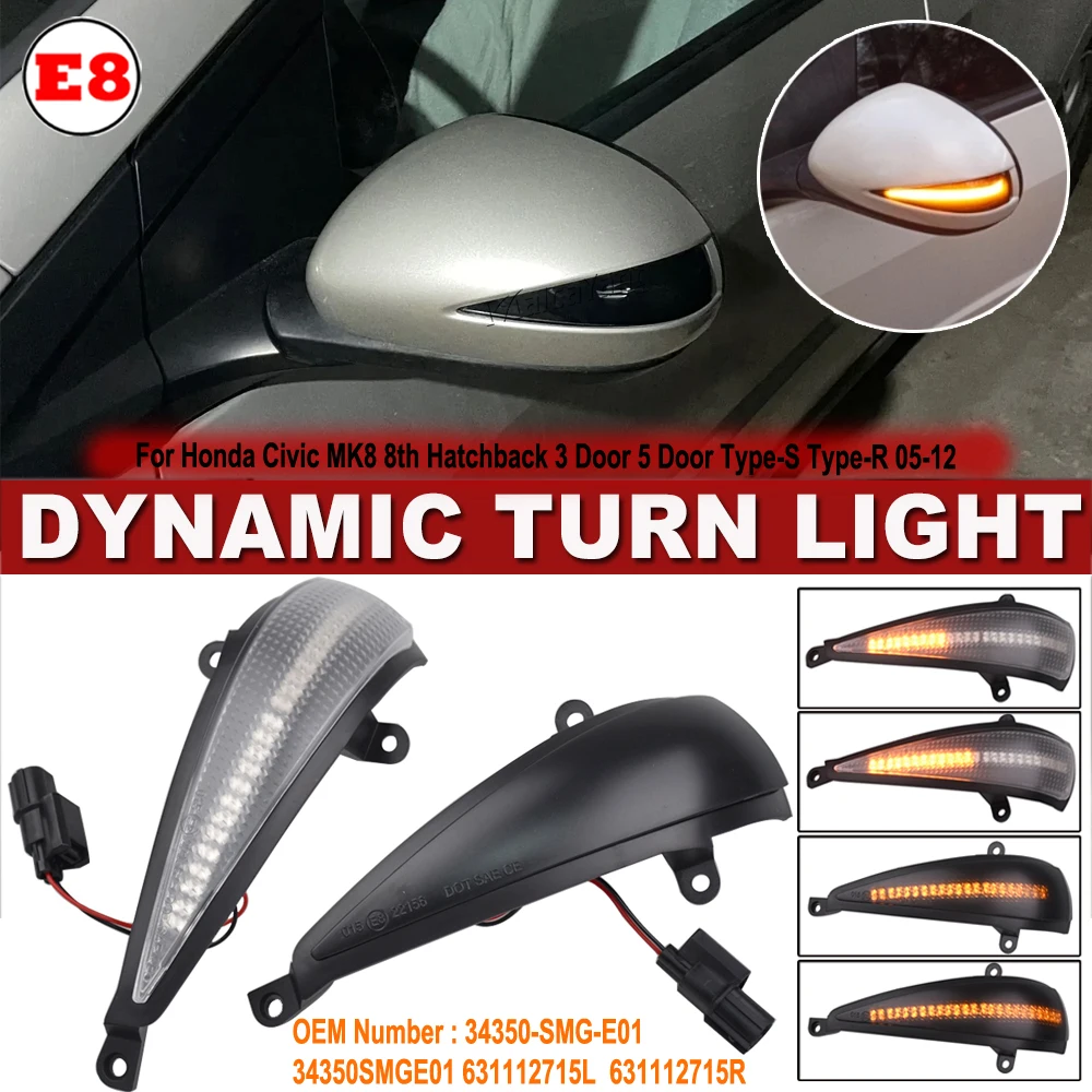 Led Side Wing Mirrors Turn Signal Light Indicator Lamp for Honda Civic 8th MK8 Type-S Type-R FN 1 2 3 FK 1 2 3 Dynamic Blinker