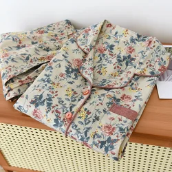 Cotton Pajamas Two-Piece Set Autumn New Women's Homewear Floral Long Sleeve Home Set Female Sleep Wear Women House Suit