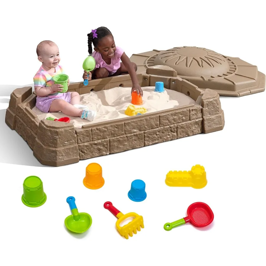 ชุดของเล่นทรายธรรมชาติ Sandbox II, ชุดกิจกรรมทรายสำหรับเด็ก, ของเล่นกลางแจ้งสำหรับฤดูร้อน, อุปกรณ์เสริมของเล่นน้ำ 7 ชิ้น, สำหรับเด็กเล็ก