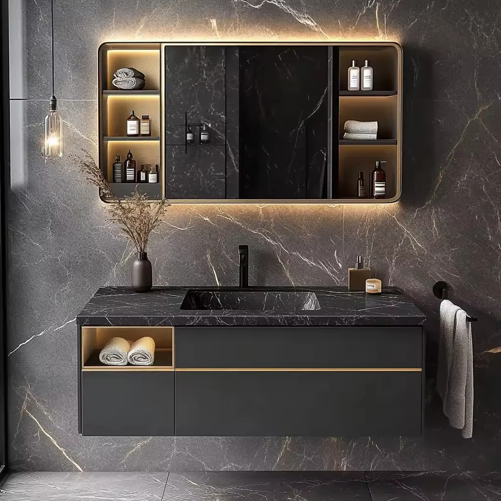 

Bathroom Vanity Set with Smart Mirror and Ceramic Basin Wall-Mounted Vanity Cabinet for Apartment Use