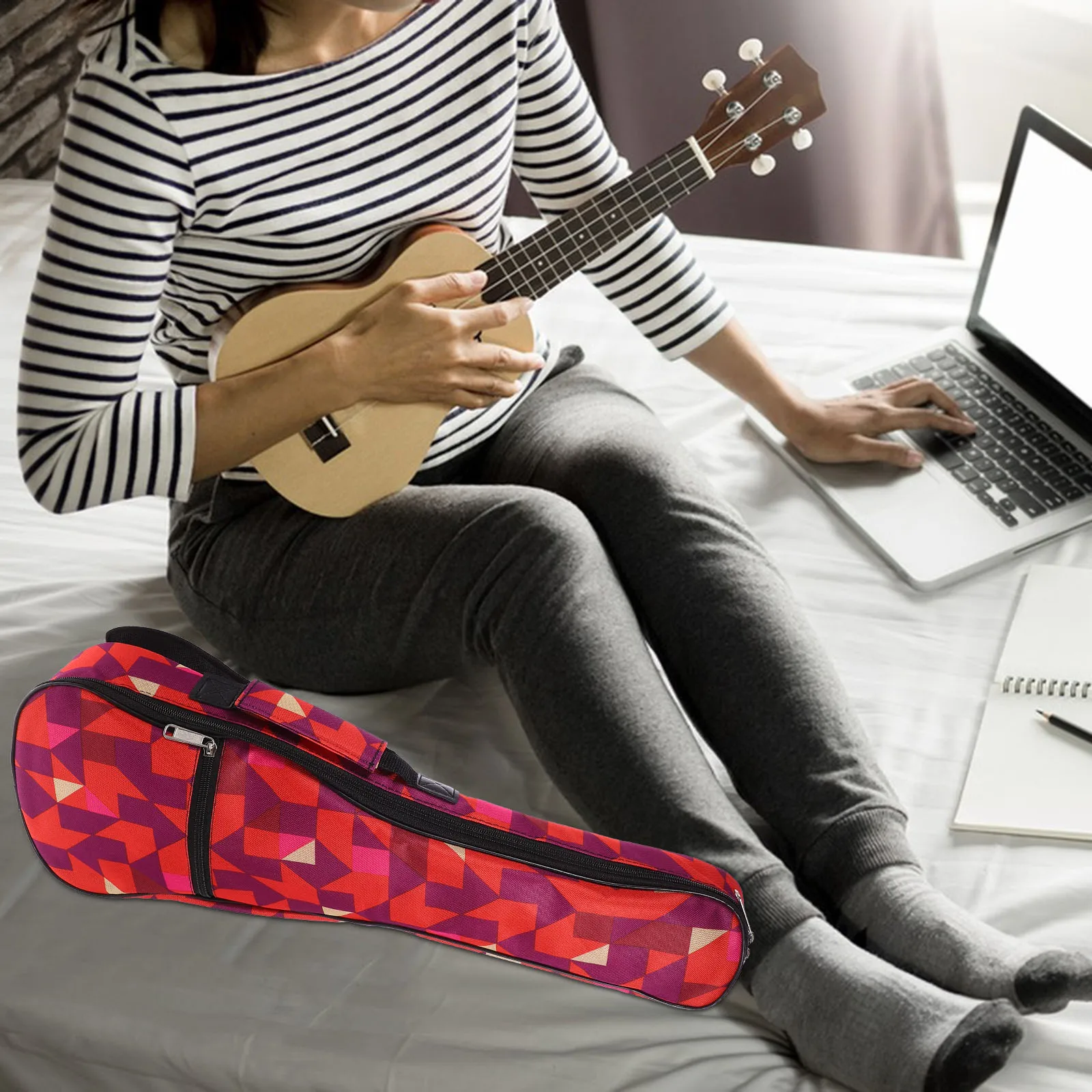 

Red Oxford Waterproof Ukulele Bag for Tenor Soprano Electric Guitar Outdoor Gig Case with Phone Pouch Backpack Style