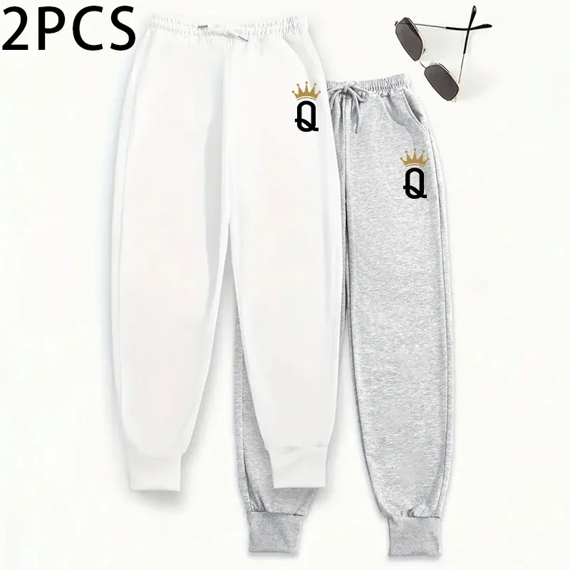 Women's Sweatpants 2 Piece Set Pure Color Joggers Fall Winter Lounge Pants Comfort Fit Athletic Casual Trousers 2packs