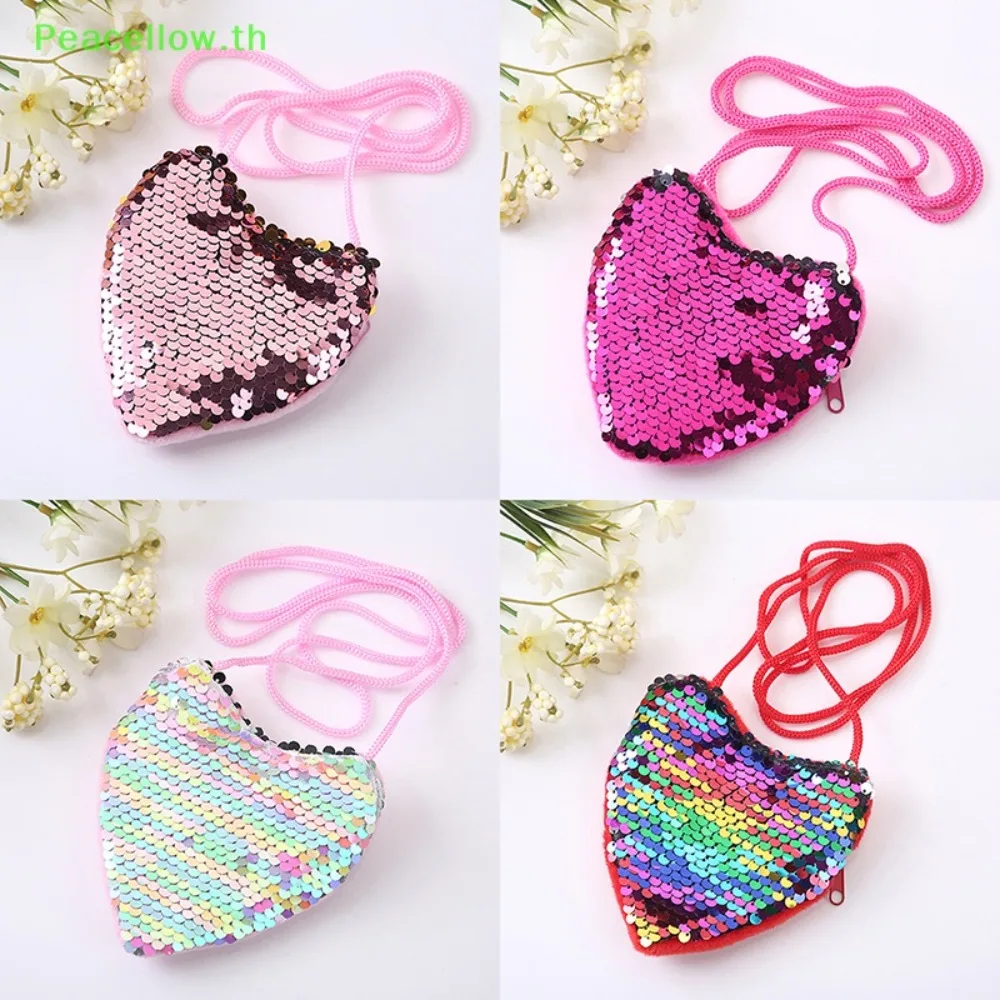 

High Quality Mini Cute Kids Tote Bag Heart Shape Shoulder HandBags Sequin Bag Shiny Princess Kids Funny Shoulder Bag