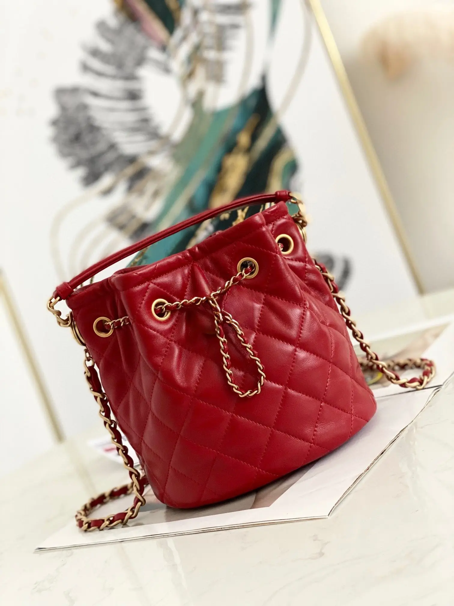 

Luxury Feel Leather Bucket Bag Fashionable Versatile Diamond Pattern Single Shoulder Crossbody Bag Women's Genuine Leather Bag