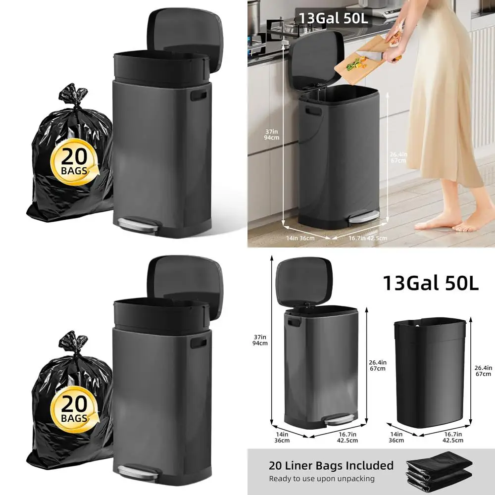 

13 Gallon Kitchen Trash Bin with Lid, 50L Capacity, Suitable for Home, Office, and Laundry Room, Brushed Stainless Steel, Titani