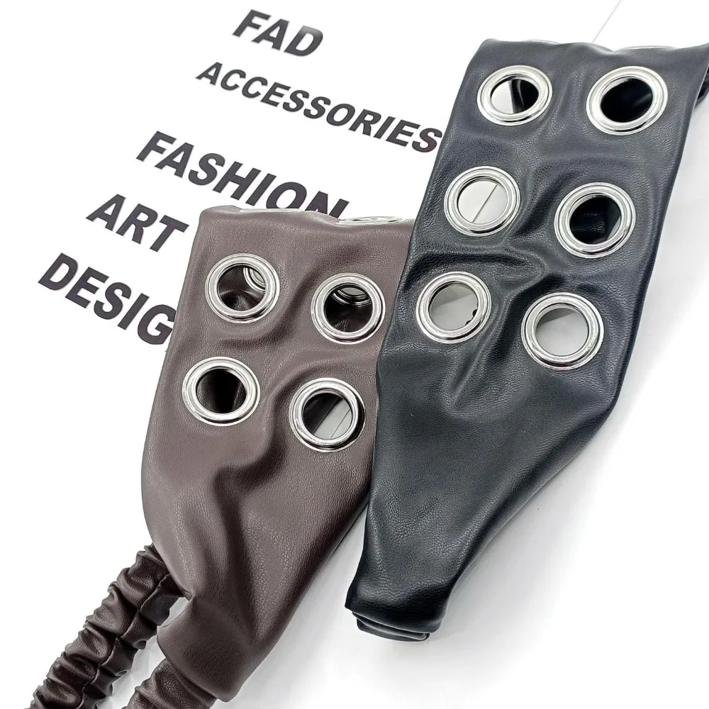 

Stretchy Punk Headwrap with Eyelets Metal Rock Hollowed Out Eyelets Headband Leopard Print Steampunk Grunge Style Headbands