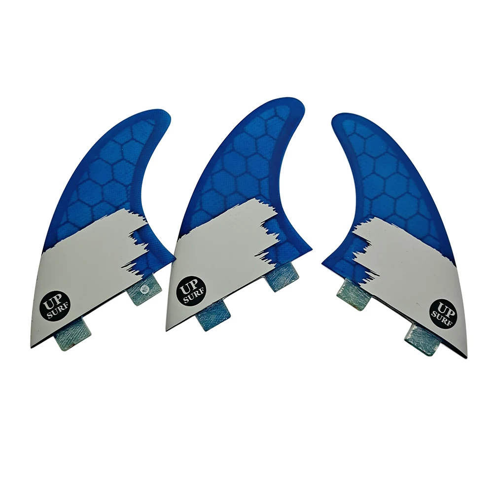 SUP Board Double Tabs Fins AM2  Fibreglass Honeycomb Large Blue with White Surf Board Fin 3 pcs per set Beach Accessories