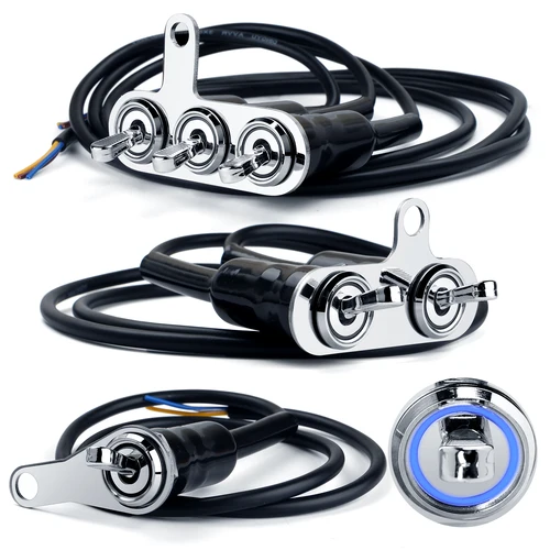 Imagen 1 del producto Interruptor basculante de acero inoxidable 1/2/3 en 1 con Control intermitente de luces LED azules para motocicleta, interruptor de ciclista nocturno