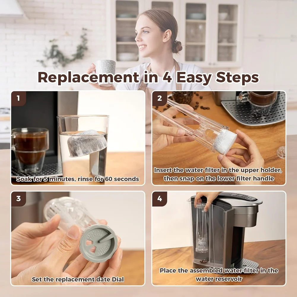 لقطع غيار ماكينة صنع القهوة Keurig K-Express خزان المياه مع حامل الفلتر و3 مرشحات مياه الفحم #5