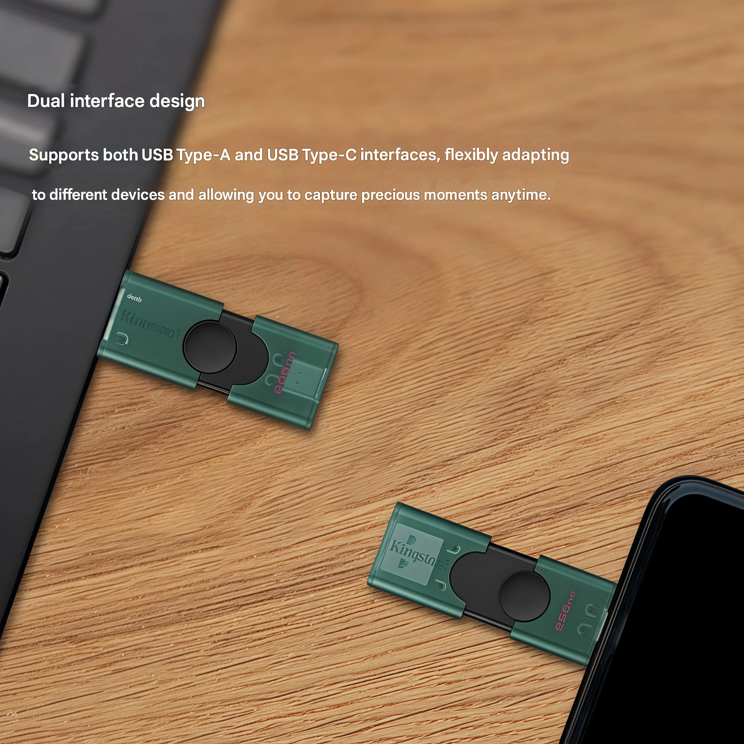 محرك أقراص فلاش USB من Kingston Type-C USB 3.2/Gen 1 ثنائي الواجهة (الهاتف المحمول/الكمبيوتر ثنائي الاستخدام، سعة عالية، صغير عالي السرعة)