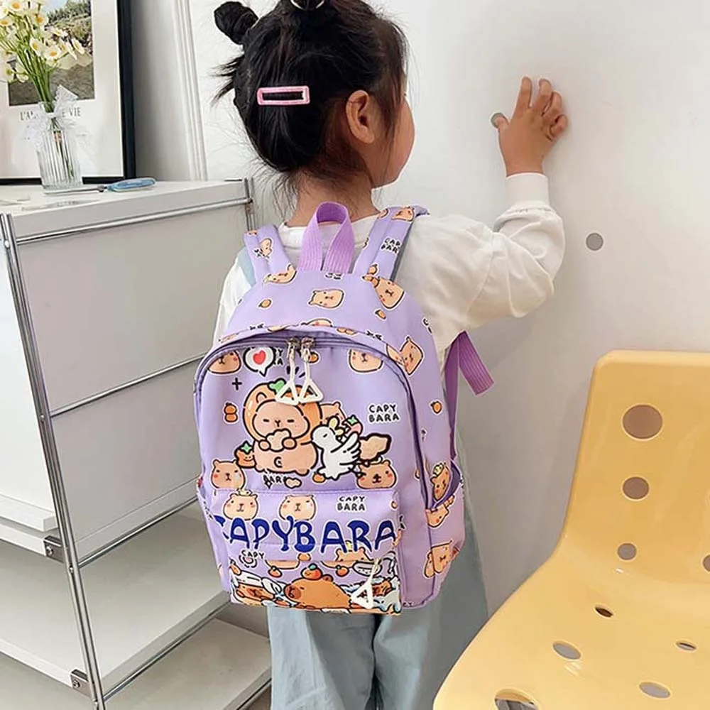 

Cute Thickened Capybara Backpack Wide Straps Lightweight Cartoon Animal Daypack Nylon Foldable Large Capacity School Bag Daily