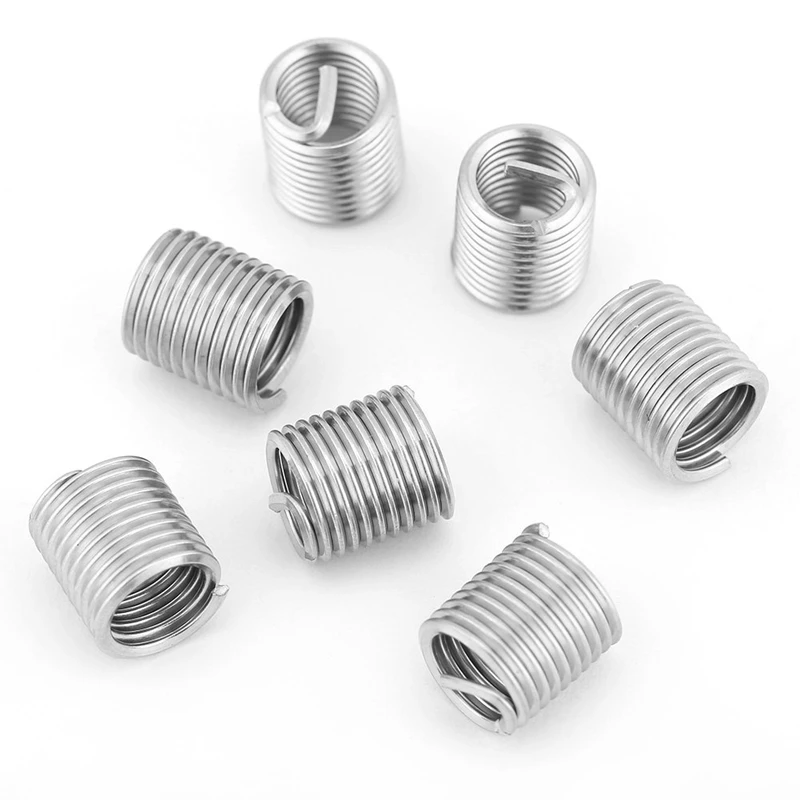 ABRE-100Pcs M8X1.25X2D Stainless Steel Coiled Wire Insert Set Helical Threaded Insert Wire Screw Sleeve Threads Repair Tools