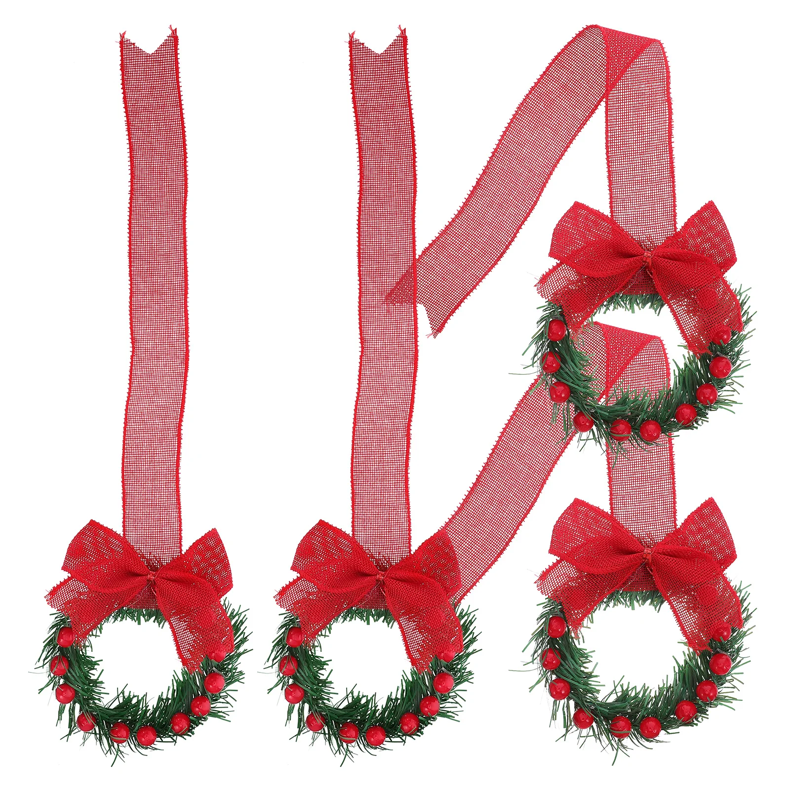 

4pcs Artificial Large Christmas Wreath Front Door Holiday Garland Red Ribbon 21.6” Indoor Kitchen Cabinet Window Decorative