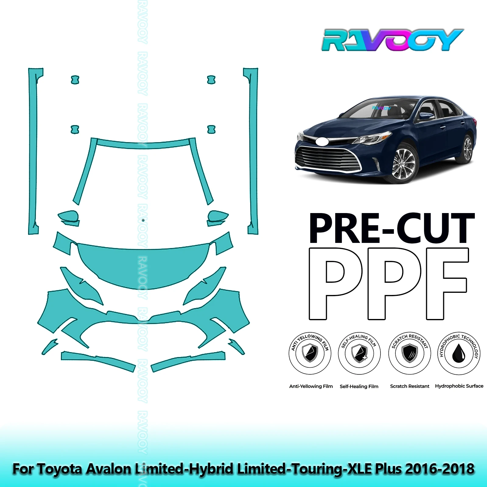 

8.5Mil Precut Paint Protection Film PPF Clear Bra Front Kit+Rockers For Toyota Avalon Limited-Hybrid Limited 2016-2018