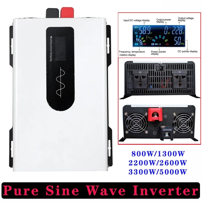 2200W Pure Sine Wave Inverter 12V-96V to 220V 50Hz 60Hz High Power LED Converter Car Solar Energy Inversor Voltage Transformer