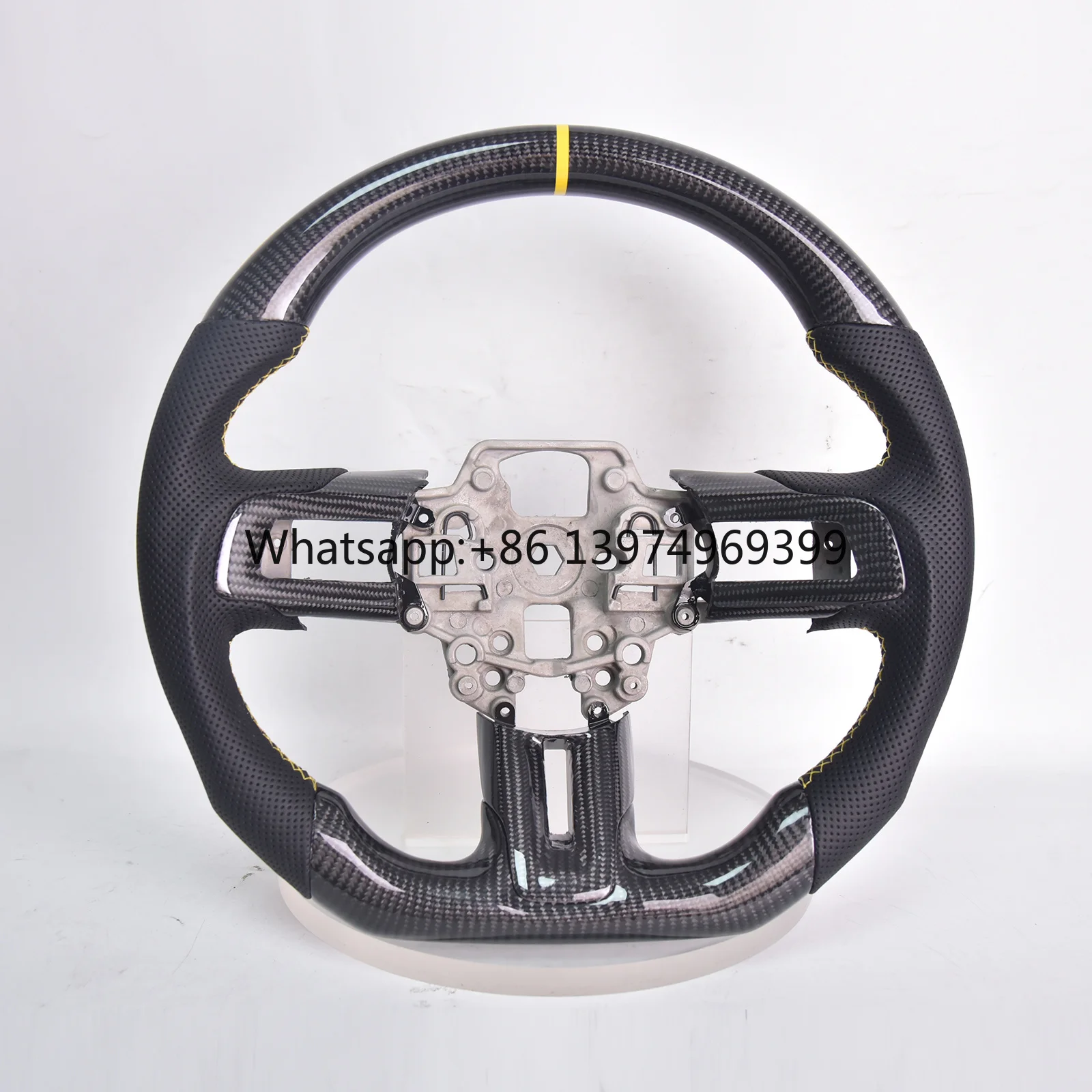 Carbon Fiber D-shape Steering Wheel for Ford Mustang GT/GT350/GT350R 2018-2021 Perforated Leather Grip with Trim