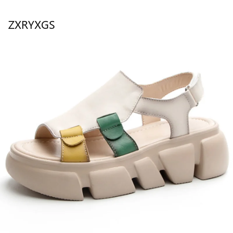 

ZXRYXGS женские модные сандалии из воловьей кожи с верхним слоем, новинка 2023 года, летние нескользящие сандалии на платформе, модная обувь