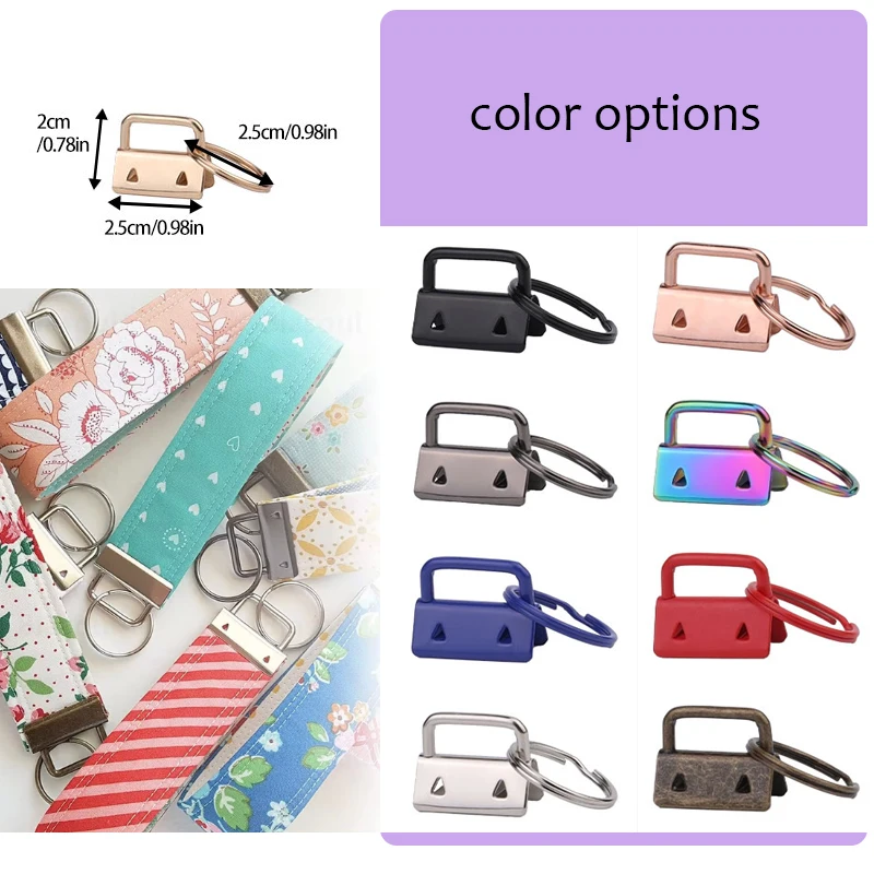 LMDZ 10Pcs/Set 25mm Cotton Tail Clip Key Fob Hardware with Rings for Bag Wristlets with Fabric Ribbon Webbing Embossed