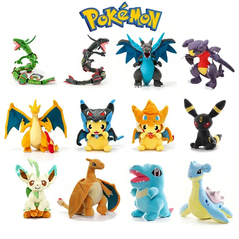Mega Charizard X Plüschtier, Pokémon XY Blauer Drache Stofftier, Cartoon Weiche Plüschtiere Sammlerstück Geschenk für Fans