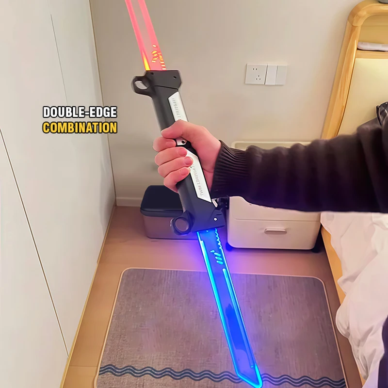 Double-Bladed Lightsaber Extendable Light-Up Sword Toy LED Flashing Stress Relief Toy for Boys Kids Interactive Cosplay Birthday