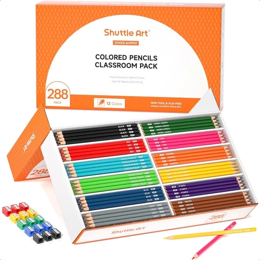 

288 PCS Colored Pencils Bulk 12 Assorted Colors Presharpened Colored Pencils for with Sharpeners Bulk Pack School plies for Tea