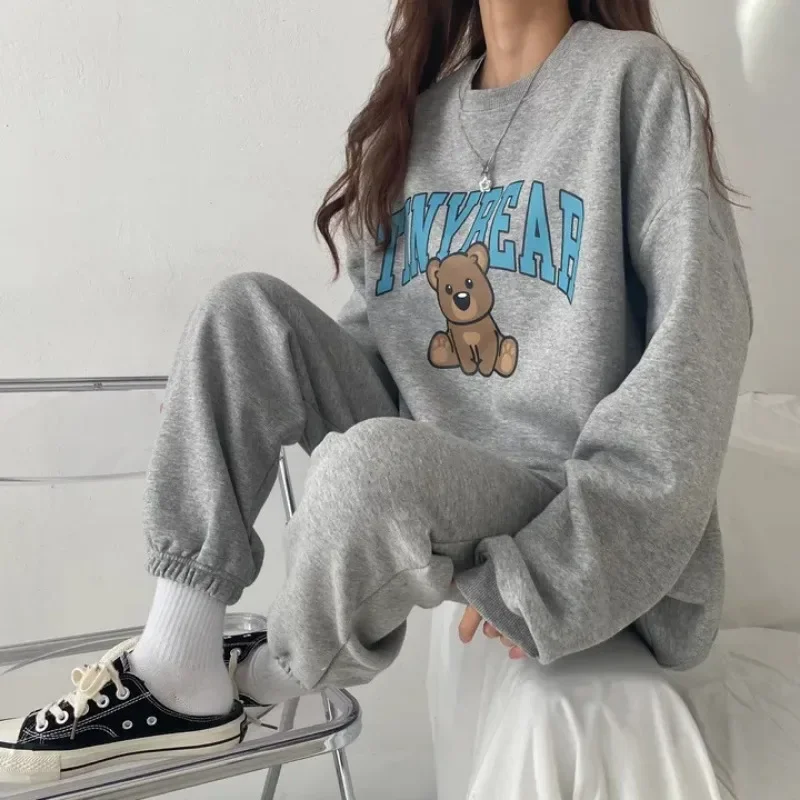 2024 Women\'s Tracksuit Tinybear Sport Suits Autumn Warm Hoodie Casual Long Sleeve Sweatshirts and Trousers Fleece Two Piece Sets