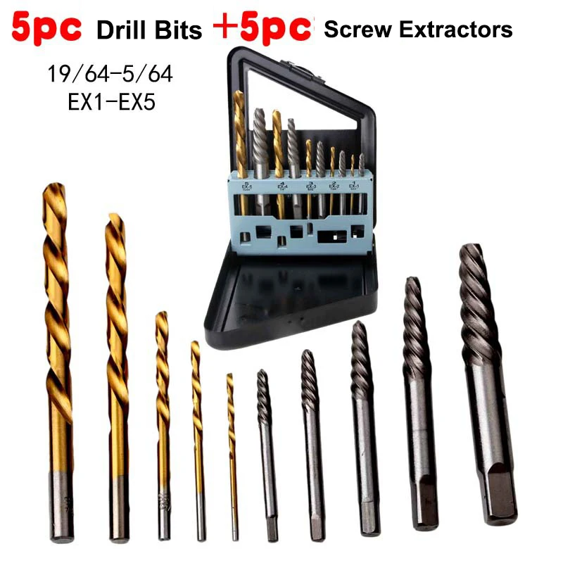 1set Convenient Cobalt Left Hand Drill Bit Broken Bolt Damaged Screw Extractor Set with Metal Case To Collect The Tools Repair