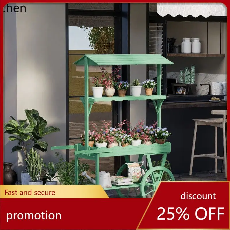 

HXL Flower Stand Solid Wood Trolley Storage Rack Organizer Shopping Mall Promotion Cart Outdoor Decoration