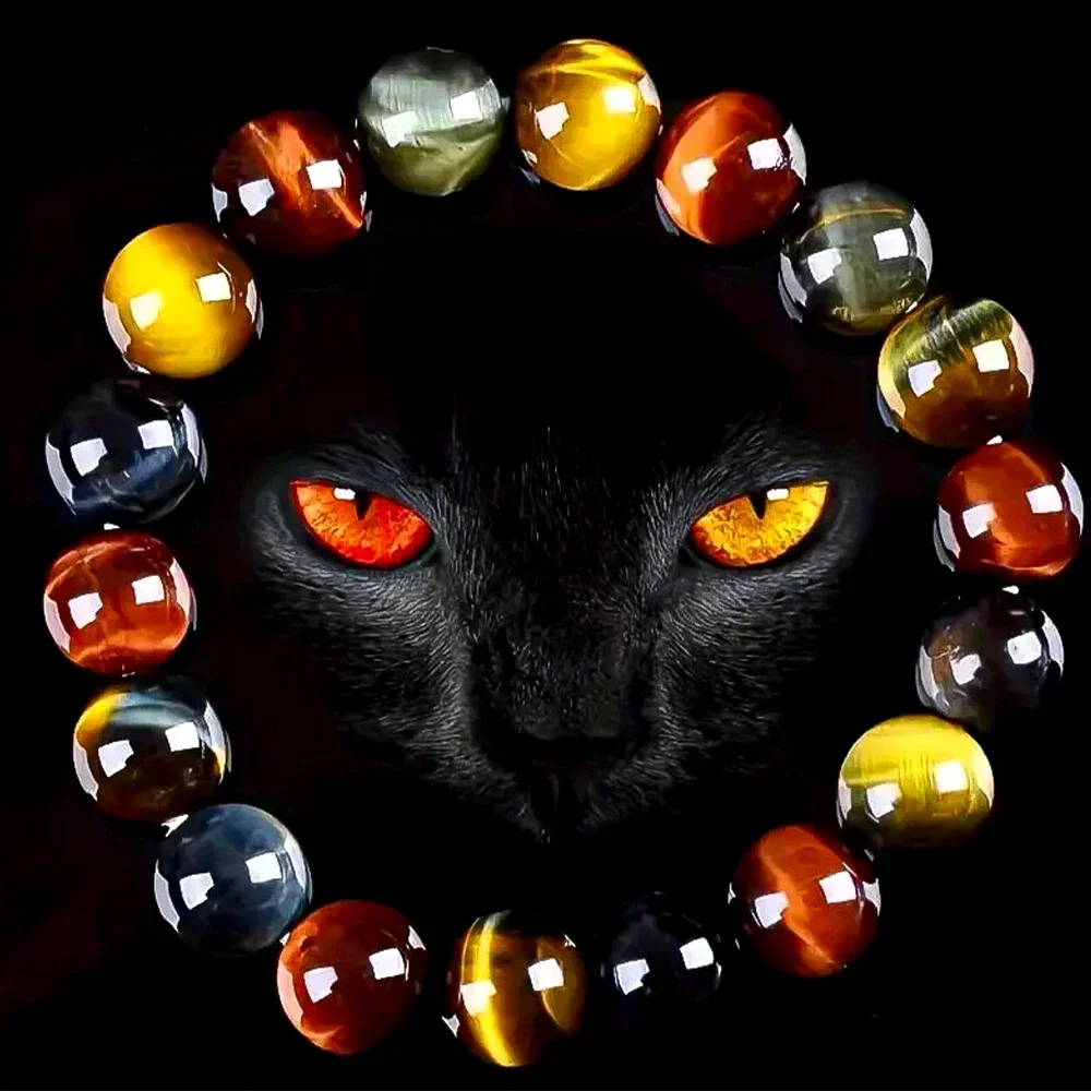 

Colored Tiger Eye Bracelet Men and Women Charm Natural Stone Jewelry Healing Buddha Elastic Rope Couple Crystal Bead Bracelet