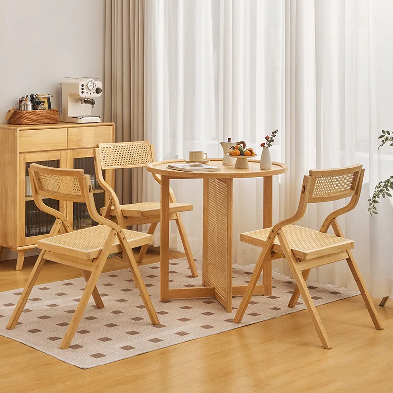 

Rattan dining table and chair combination small apartment round table household balcony log wind