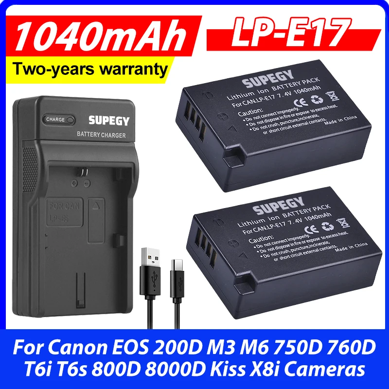 4Pcs LPE17 LP E17 LP-E17 Battery + Charger for Canon EOS 200D M3 M6 750D 760D T6i T6s 800D 8000D Kiss X8i Cameras