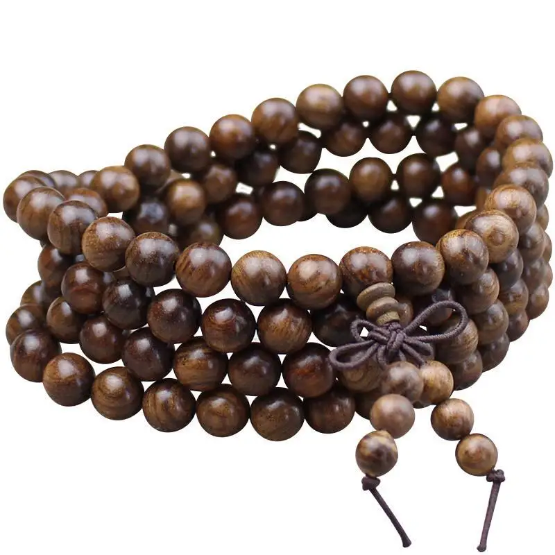 Natural Wood 108 Mala Beaded Bracelet Smooth Finish Mild Fragrance For Meditation Yoga Daily Wear