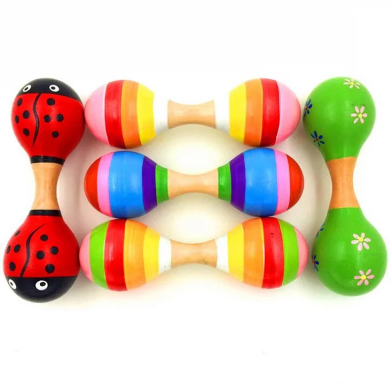 

Hot Sale Wholesale Cheap Colorful Wooden Maracas Musical Instrument Toys Sand hammer Kids toys