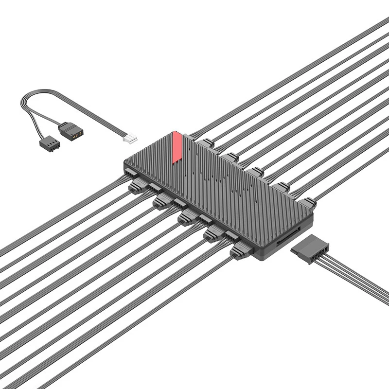 10-port 4Pin PWM ARGB Ports And 10-port 3Pin 5v Hub Splitter Controller Magnetic Universal PC Regulator PC Case Cooling Fan Hub