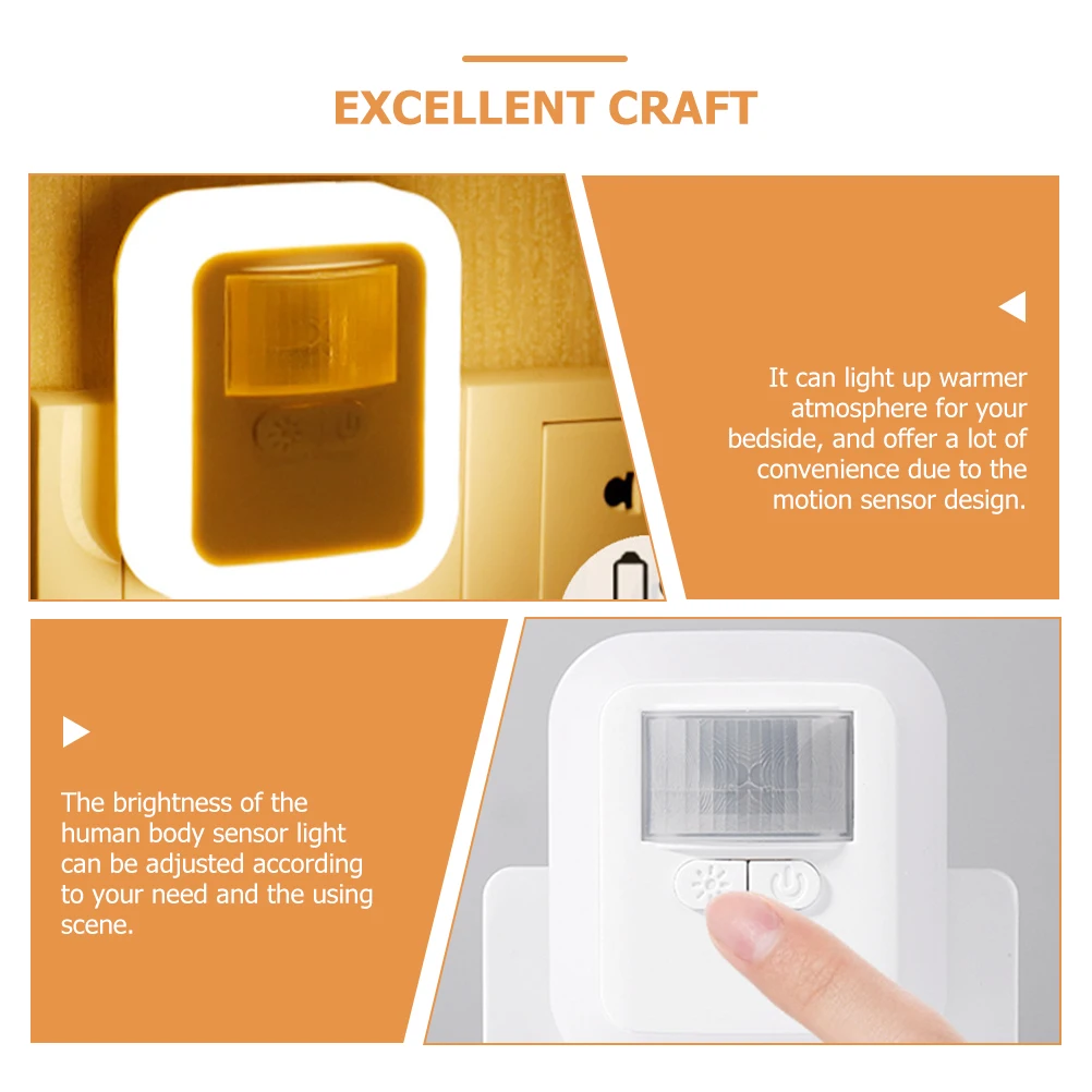 

Motion Sensor Night Light LED Plug in Outlet Activated Lights White Bedroom Bathroom Adjustable Brightness Small for Kids