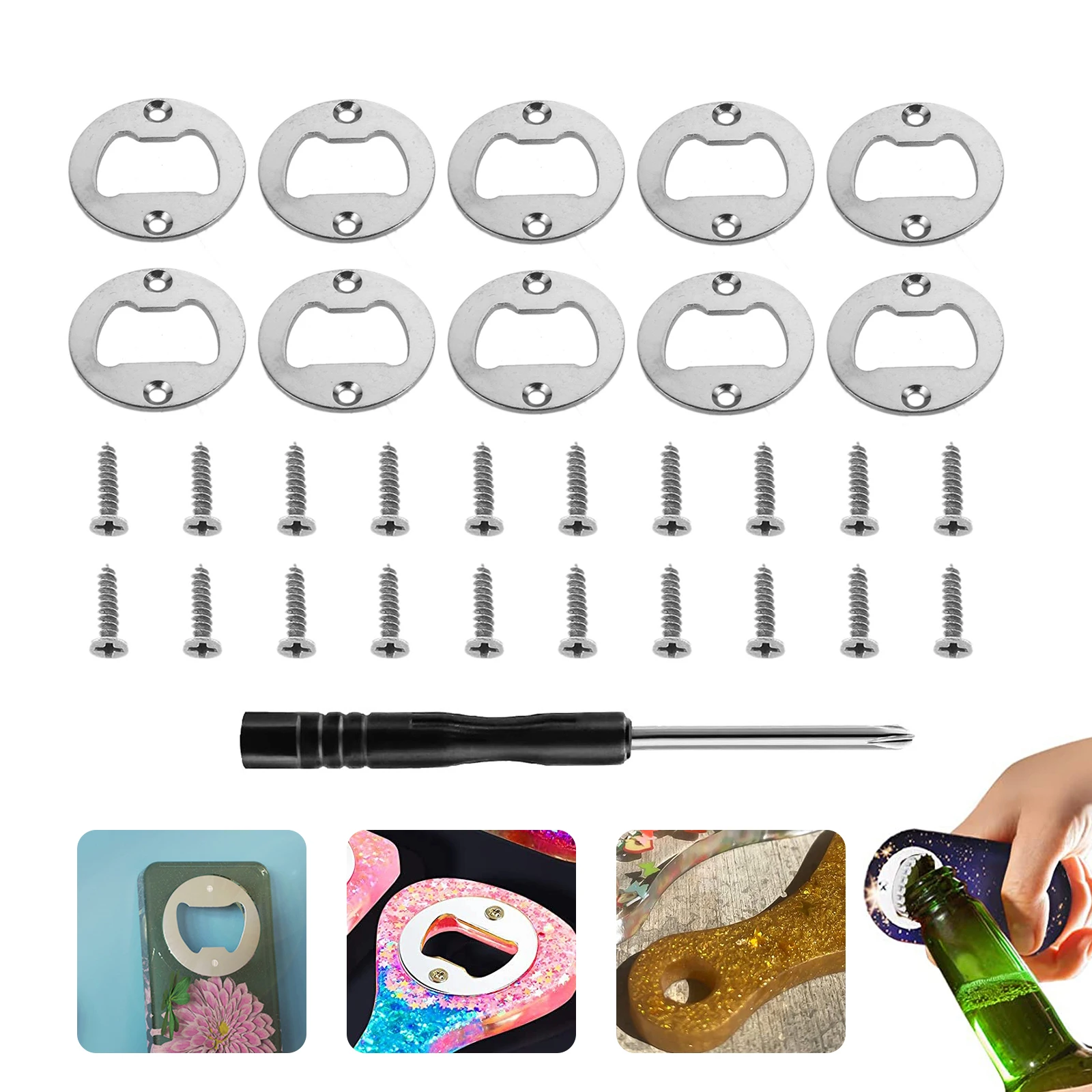 10Sets 40Mm Diy Bier Flesopener Insert Kits Voor Hars Schimmel Muur Opknoping Wijn Bier Flesopeners Met schroeven Keuken Bar Tool