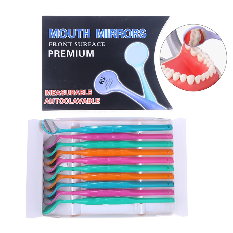 10Pcs Dentistry Single/Double Sided Colorful Oral Mirrors Premium Front Surface Mouth Mirror Exam Reflector
