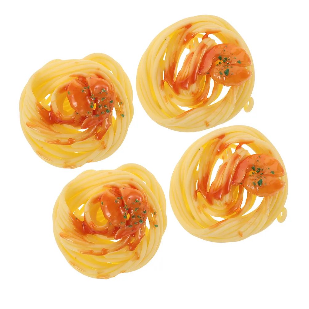 Juego de 4 Piezas de Pasta de Simulación: Espaguetis Falsos Realistas con Camarones para Eventos Temáticos, Decoración de Cocina, Publicidad y Fotografía